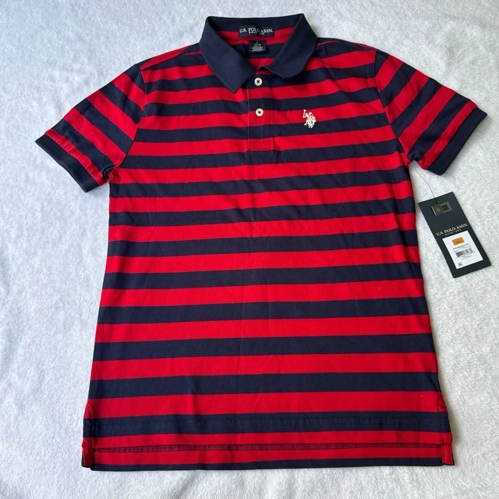NEW U.S. Polo Assn. Kids Polo in Red and Navy Stripes